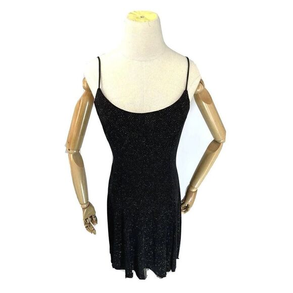 Vintage Y2K Late Edition LBD Black Gold Dress Size 6 Evening Shimmer - Picture 1 of 13